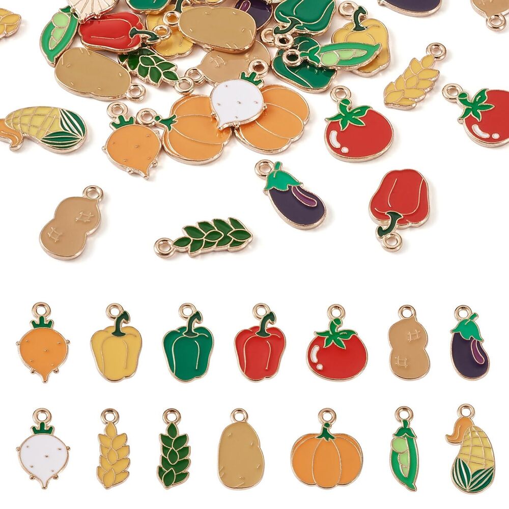 5570 56Pcs Assorted Vegetable Enamel Charms Colorful Eggplant Tomato Potato